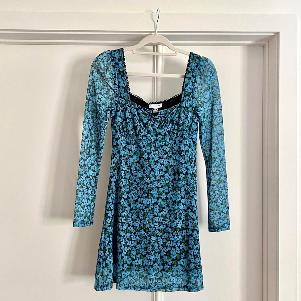 Topshop Blue Floral Long Sleeve Dress